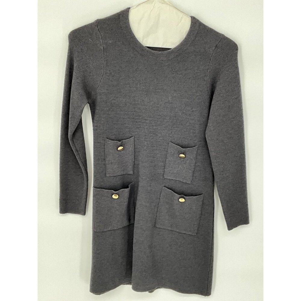 Zara Knit Small Gray Sweater Dress With‎ Buttoned Pockets